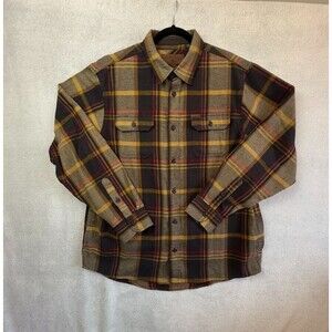 Orvis Plaid Flannel Button Up Shirt Mens XL Brown Heavyweight Pockets Workwear